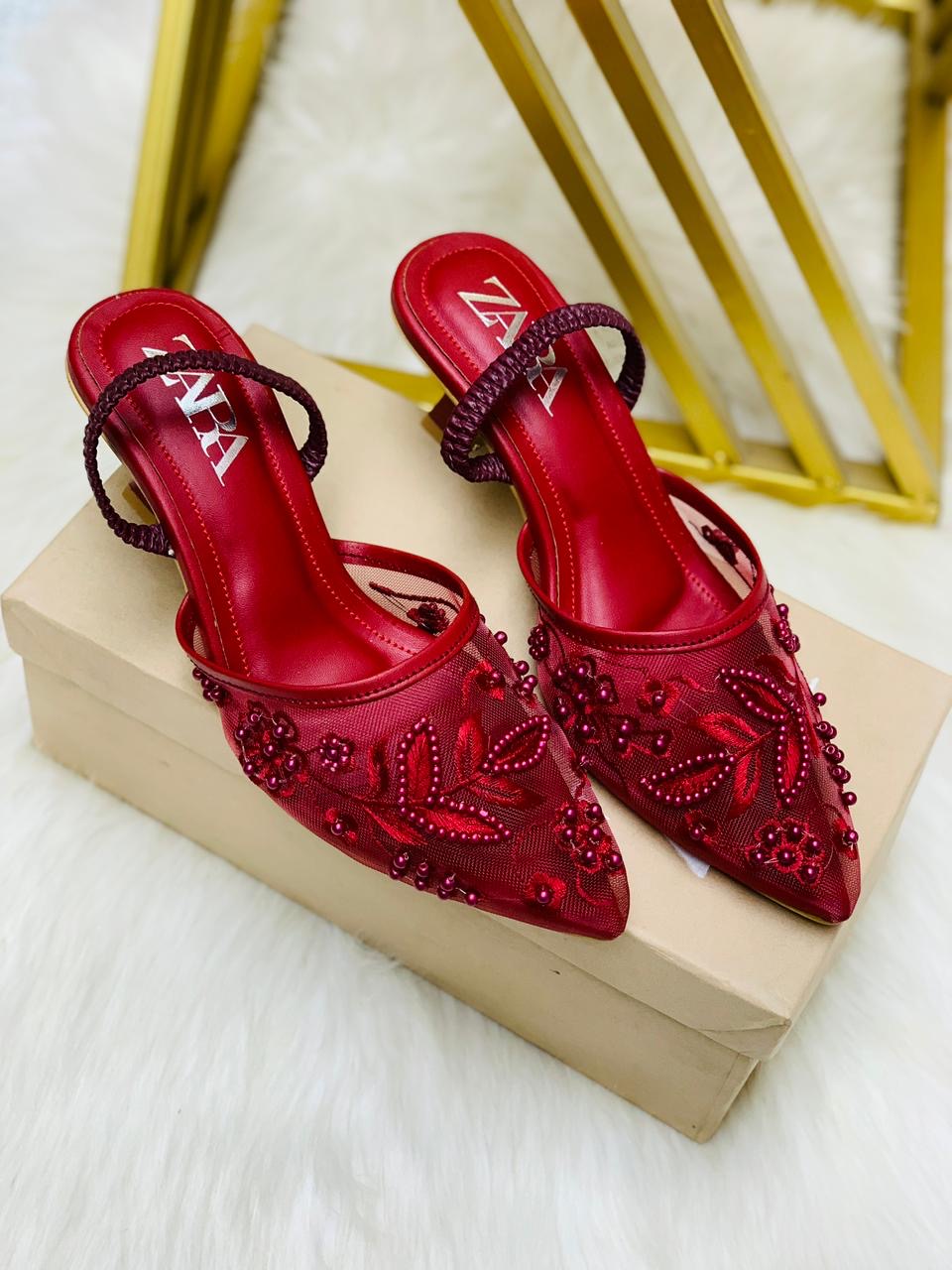 Flower embroidery heels