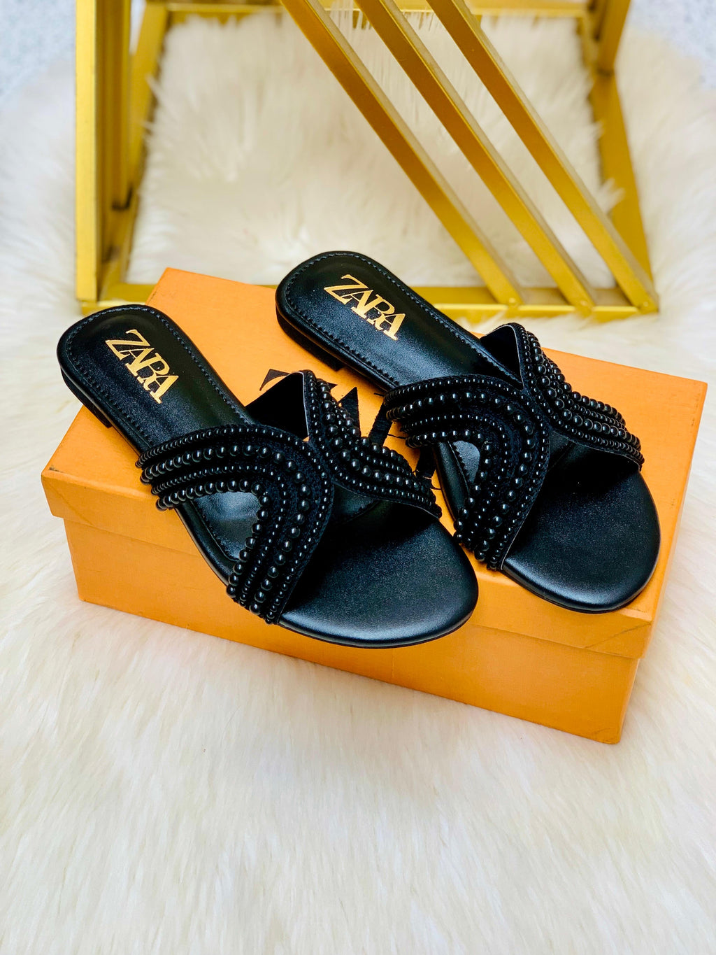 Pearl embroidered flats